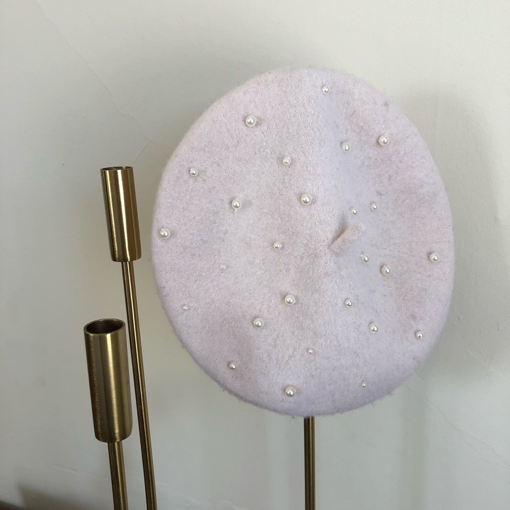 H&M Light Pink Beret with Pearl Accents